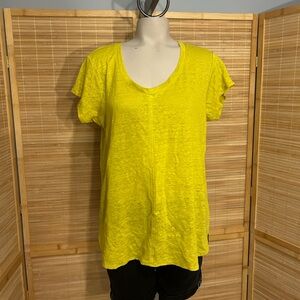 Tahari 100% Linen V Neck Top Yellow Short Sleeve NWT Summer Coastal Blouse M